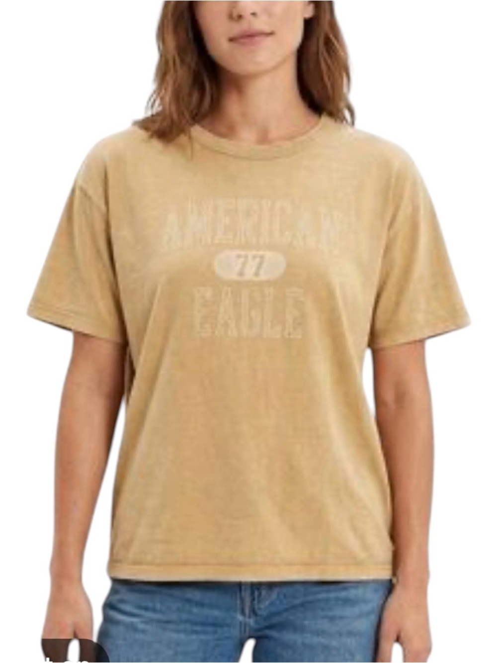 American Eagle Vintage Vault Collection Logo Graphic Tee NWT L Golden tan